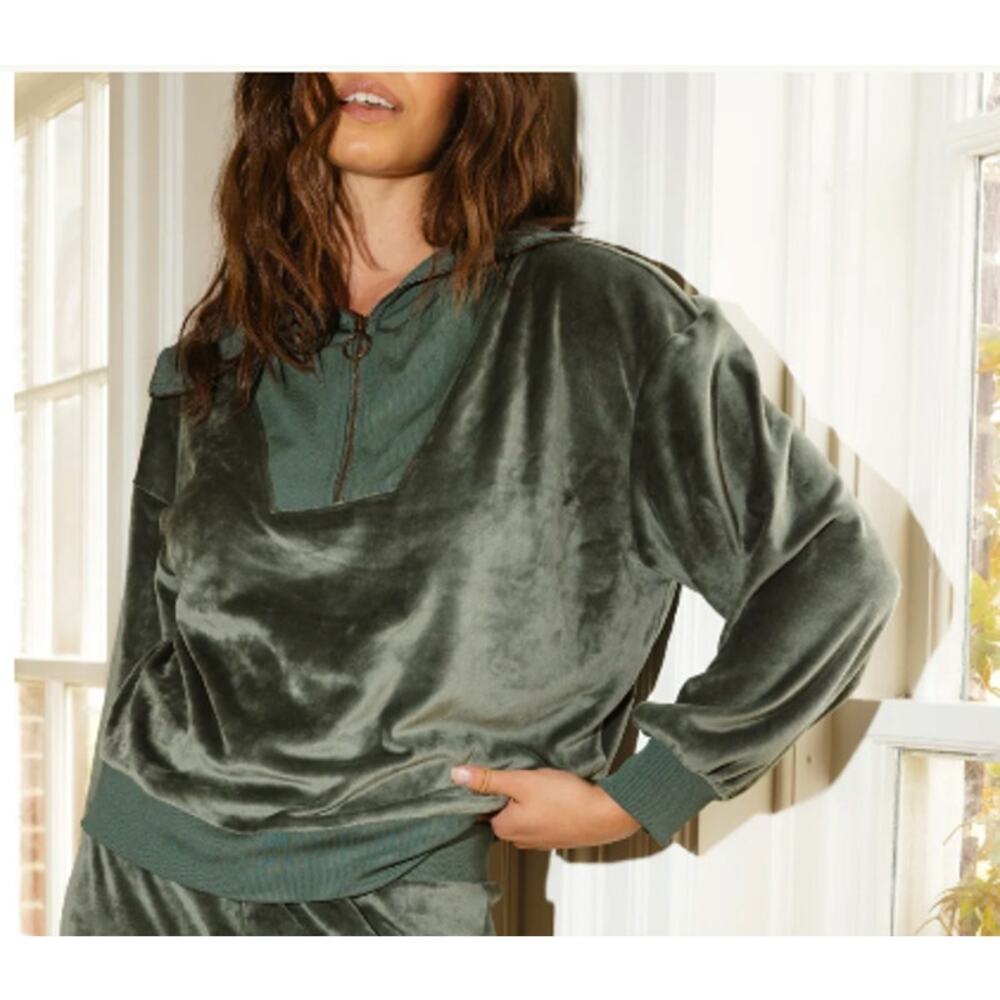 Summersalt Plush Velour Mixed Media Half Zip Pullover Women Size Medium NEW
